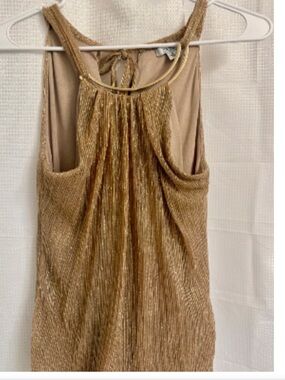 CACHÉ Metallic Gold Plissé Halter Top with Hardware Collar 👵MT